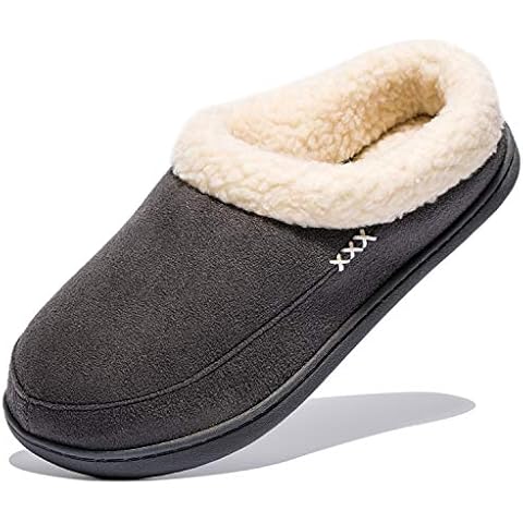 NewDenBer Women's Cozy Memory Foam Slippers Suede Fuzzy Plush Fleece Lined Slip On Indoor Outdoor House Shoes (8-9 B(M) US, Dark Grey) Cover