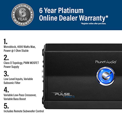 image for Planet Audio PL4000.1D Pulse Series Class D Monoblock Car Amplifier �