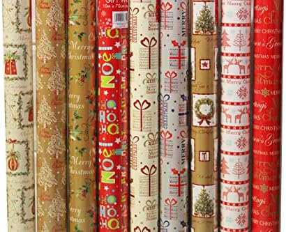 4 x 10m Christmas Wrapping Paper Rolls - Kids Snowman / Santa / Penguin / Reindeer
