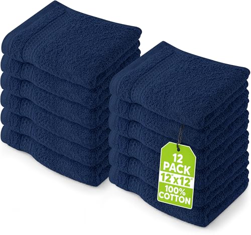 Image of Utopia Towels 12 Pack Premium Wash Cloths Set, 12 by 12 Inches, 100% Cotton Ring Spun, Highly Absorbent and Soft Feel Essential Washcloths for Bathroom, Spa, Gym, and Face, Navy Blue