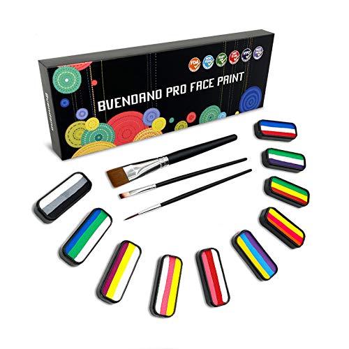 BVENDANO 10×10gm Face Paint Kit One Stroke Split Cake Water Based Palette with 3 Professional Brushes Body Paint Makeup Birthday Party Halloween