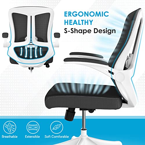 Balmstar Office Chair, Ergonomic Desk Chair Home Office Desk Chairs, Breathable Mid-Back Comfortable Mesh Computer Chair With Pu Silent Wheels, Flip-Up Armrests, Tilt Function, Lumbar Support (Black) #TOP4