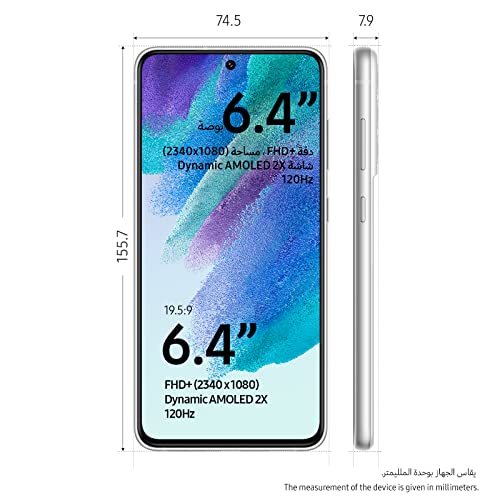 Samsung Galaxy S21 FE 5G SM-G990E/DS 128GB 8GB Dual SIM Factory Unlocked GSM Smartphone - International Version, No Warranty (White)