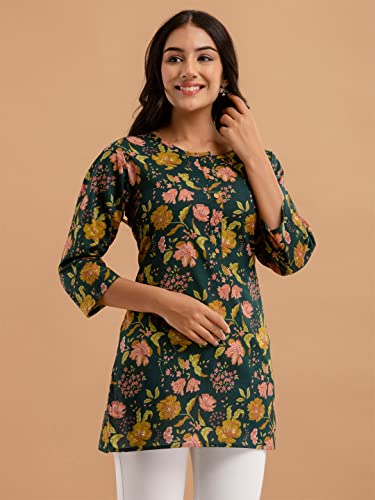 Image of feranoid Women Cotton Printed Straight Short Kurti