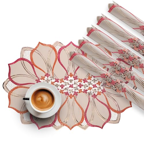 Image of Kuber Industries PVC Table Mats Set of 6 | Washable Placemat /Dining Table Mat for Party, Wedding and Family Functions | Flower Design - Cream