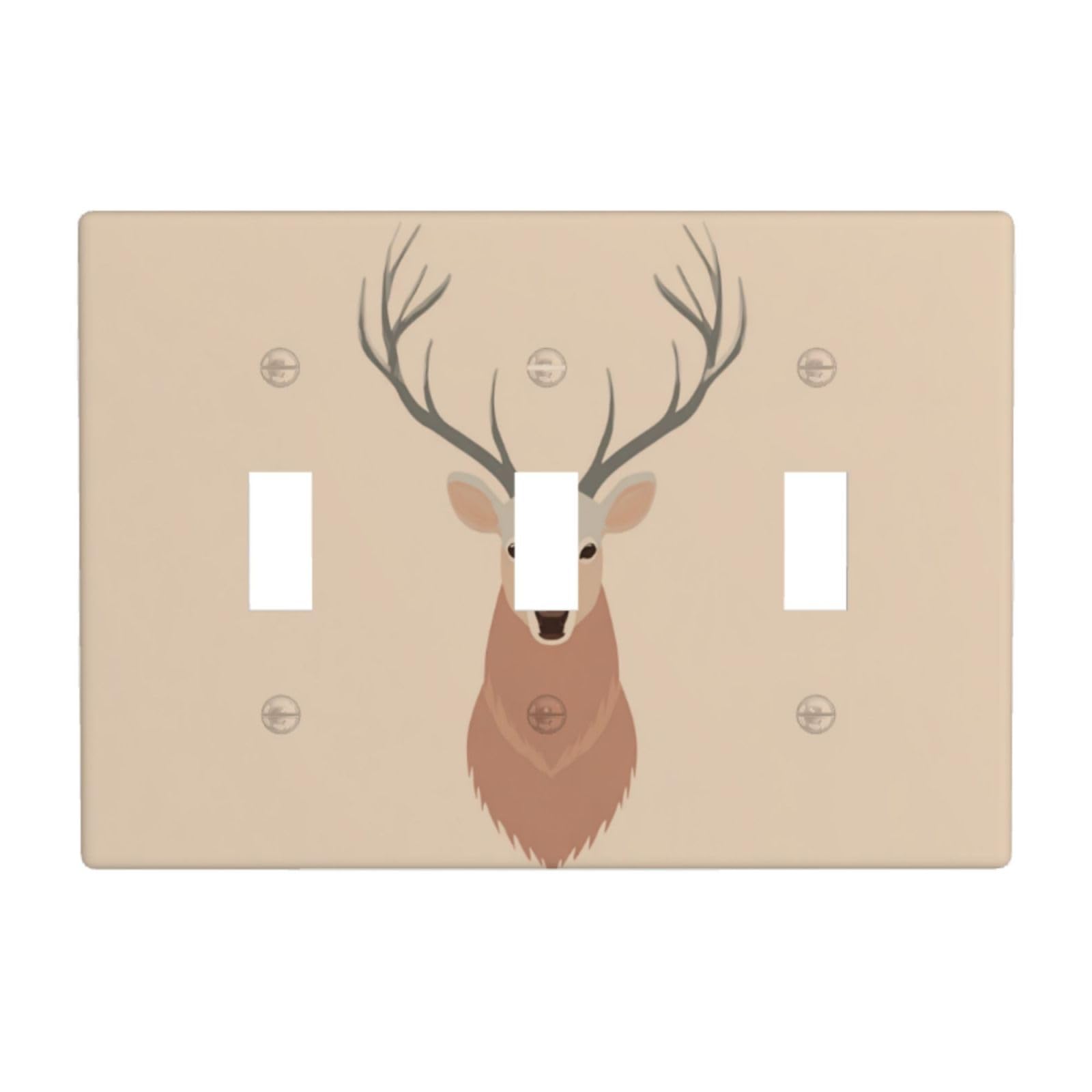 Scandinavian Minimal Deer Light Switch Covers 3 Gang Triple Toggle Wall Plate Switchplate Electrical Faceplate for Bathroom Kitchen Bedroom Decor
