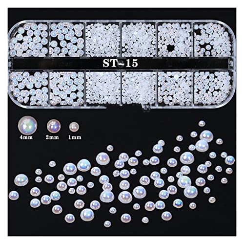 Nagel Strasssteine , 12 Gitter/Box 3D weiß AB Semicircle-Perle Blütenblatt Blumen Arylische Fliege Nail Art Strass… – Bild 2