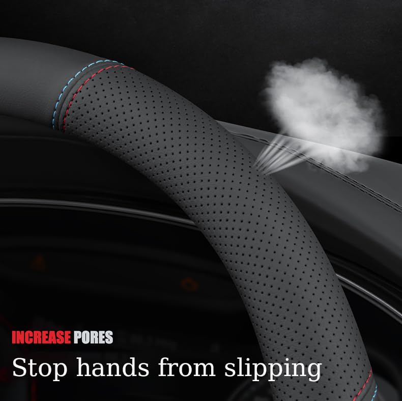 Coprivolante Auto in Pelle per VW UP 2011-2017 2018 2019 2020 2021 2022 2023, Copertura di Volante Antiscivolo Traspirante Copristerzo Accessori Auto Interno,Black-Line-D Shape