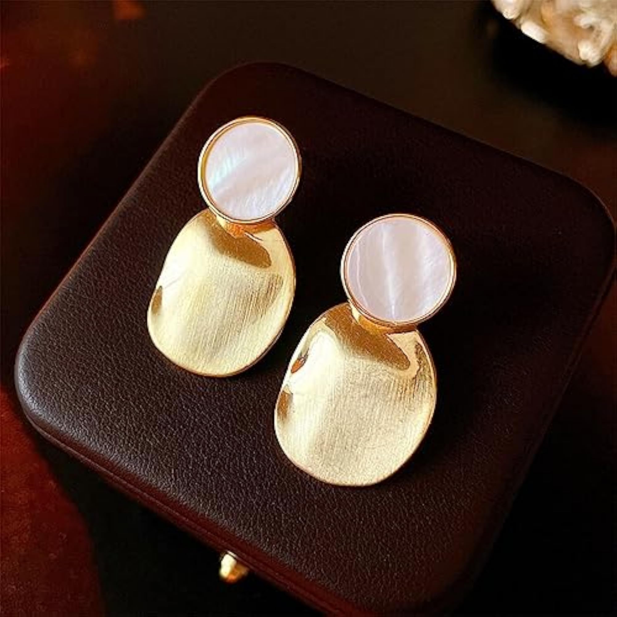 Women's Beaten Matte Finish 18K Gold Copper Drop Earrings