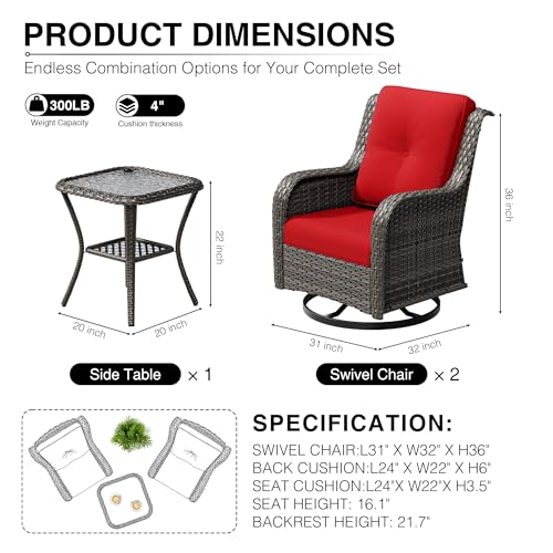 Image of Joyside 3 Piece Wicker Patio Furniture Set, Outdoor Swivel Rocker Patio Chairs with High Back, Deep Seating, Wide Armrest, Thickened Cushions, Outdoor Furniture for Deck, Porch Use