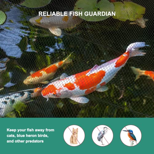 Creiyuan Pond Netting Kit - 14 X 14 Ft Pond Netting For Koi Ponds With14 Pcs Stakes, Fine Mesh Pond Net For Leaves, Protects Koi Fish From Blue Heron Birds Cats #TOP1