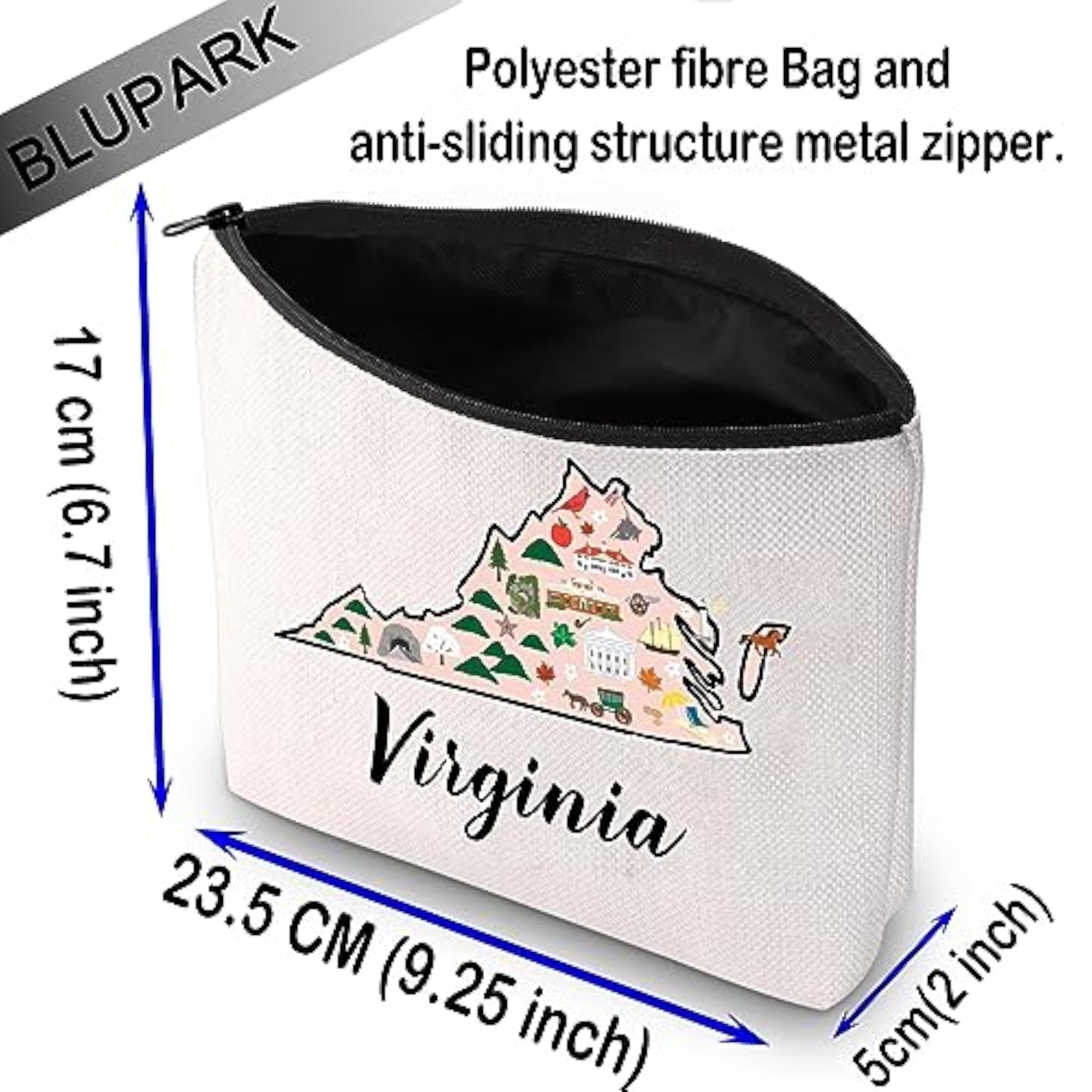 Virginia Locale Cosmetic Bag with Virginia Map Design