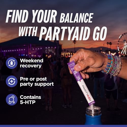 Image of PARTYAID GO Feel Good Tonight and Tomorrow, Zero Sugar, 5-HTP, B-Complex, Milk Thistle, Electrolytes, No Artificial Flavors or Sweeteners, Caffeine-Free, 30 Count (Pack of 1)