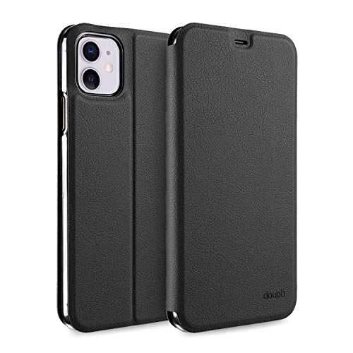 doupi Flip Case für iPhone 11 (6,1 Zoll), Deluxe Schutz Hülle mit Magnetischem Verschluss Cover Klapphülle Book Style Handyhülle Aufstellbar Ständer, schwarz Cover