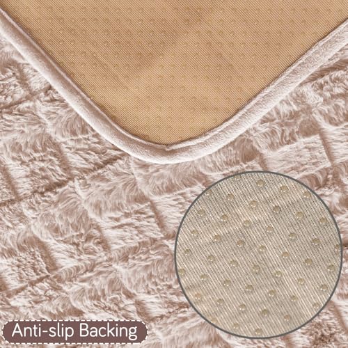 Image of HOKIPO 'Plush Haven' Premium Anti-Slip Backrest Mat | Soft Fluffy Plush Fabric, Beige - 1 PC (AR-6256-BGE)