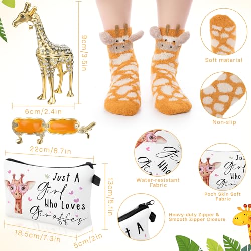 Image of Newtay 3 Pcs Animal Lover Gifts Set for Teacher Women Ring Holder Makeup Bag Fuzzy Socks with Grippers, Cute Gifts for Holiday Birthday(Giraffe)