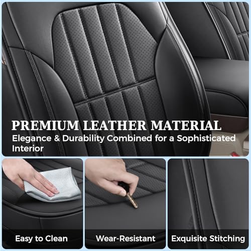 Image of Truckiipa Dodge Ram Seat Covers Front Pair, Car Seat Cover Waterproof Leather Protector Pickup Truck Accessories, Full Coverage Custom Fit for 2002-2026 Ram 1500 2500 3500 Regular /Double Cab, Black