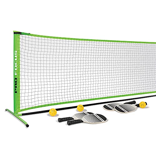 Pro Focus Pickleball Net Set – Includes 4 Player Wooden Pickleball Paddles and 3 Pickleballs; Outdoor and Indoor Fun for Adults and Families, All Skill Levels