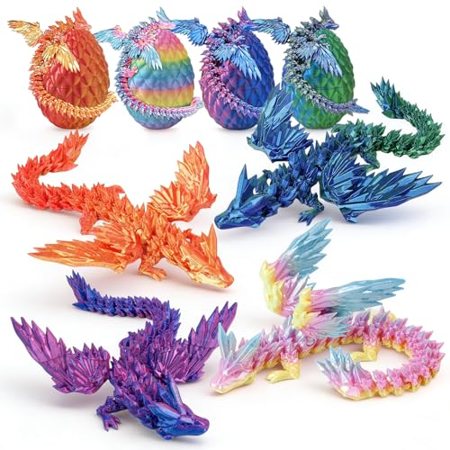 4Pcs 3D Printed Dragon Egg Figurine Set with Wings Desk Ornaments for Adults Creative Articulated Dragon in Egg Set Perfect Choice for Surprise Presents and Birthday Gifts