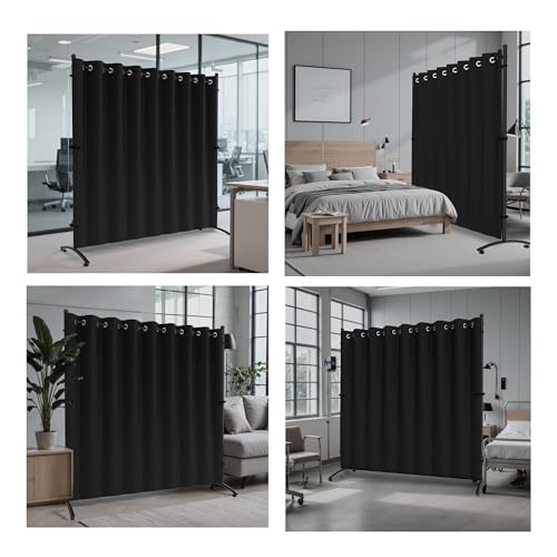 Phonjoroo Room Divider, Curtain Privacy Screen with 360°Lockable Wheels 6FT Portable Room Divider Panel Freestanding Partition Divider Screen for Separator Wall Divider Bedroom Office (Black)