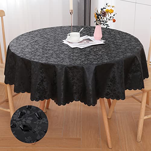 Image of Smiry Round Table Cloth, Waterproof Heavy Duty Vinyl Tablecloths, Wipeable Washable Table Cover for Kitchen and Dining Room (Black, 60 inch Round)
