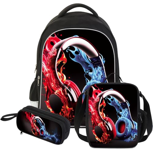 ZRENTAO Mochila escolar infantil para meninos para escola 43 cm Coloful Bookbag Presentes incríveis para o ensino fundamental de volta às aulas.., Conjunto de fones de ouvido nº 09