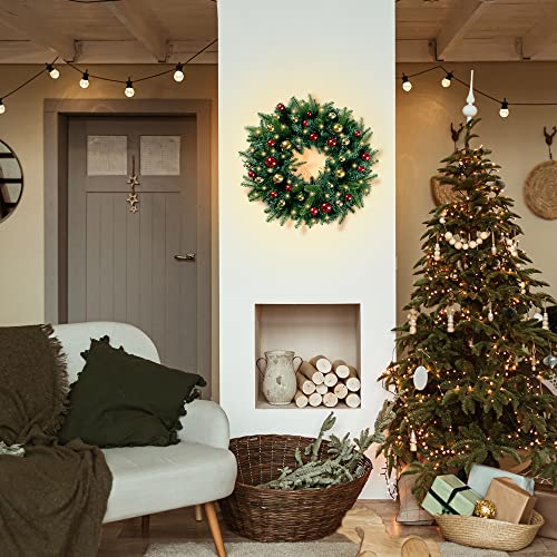 Sggvecsy Christmas Wreath 22’’ For Front Door With 40 White Led Lights Colorful Balls Battery Operated Artificial Christmas Wreath For Home Outdoor Indoor Winter Xmas Wall Hanging Party Decoration #TOP2