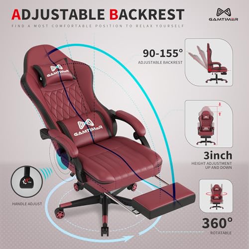 Image of Gamtimer Gaming Chair with Footrest, Ergonomic Computer Chair, PU Breathable Material with Headrest and Lumbar Support, Suitable for Silla Gamer and Adults (RED)