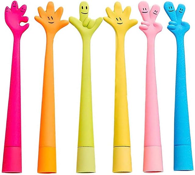 Uooker 6 Pack Cute Pens Interesting Fun Bend Finger Ballpoint Pens Silicone Cartoon Ballpoint Ink Gel Pens for Kids Novelty Pens for School Office Family(Random Color)