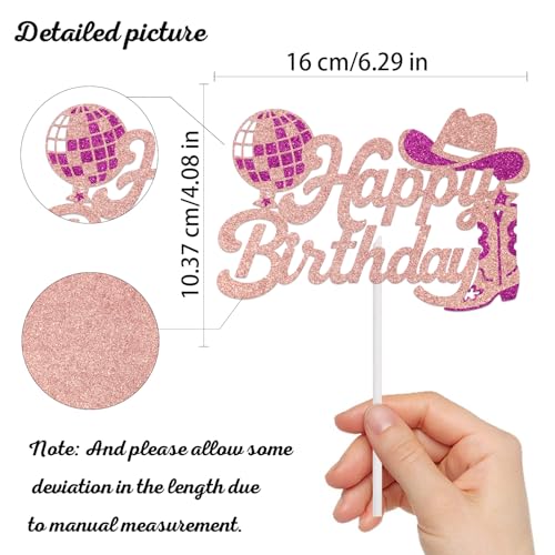 KEWUFD Cowgirl Themed Happy Birthday Cake Topper Rodeo Themed Birthday Party Decorations for Girl Rose Gold Glitter by KEWUFD - Used condition - Image 2
