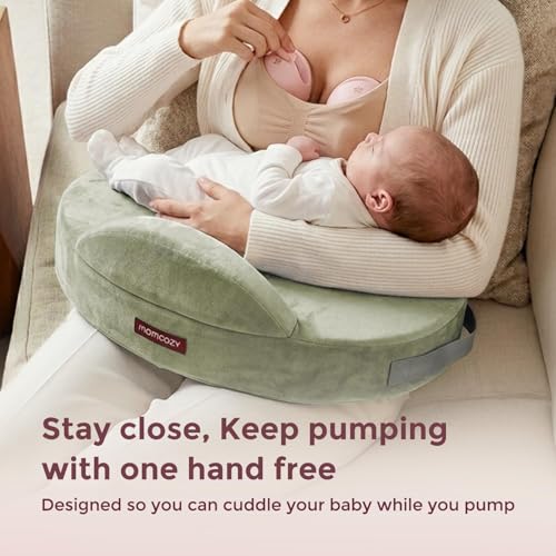 Image of Momcozy Innovative Safety Guard Nursing Pillow - Firm & Springy Memory Foam - Stable, Ergonomic Support & Comfort - Wider Breastfeeding Cushion, Adjustable, Removable Cover, Green