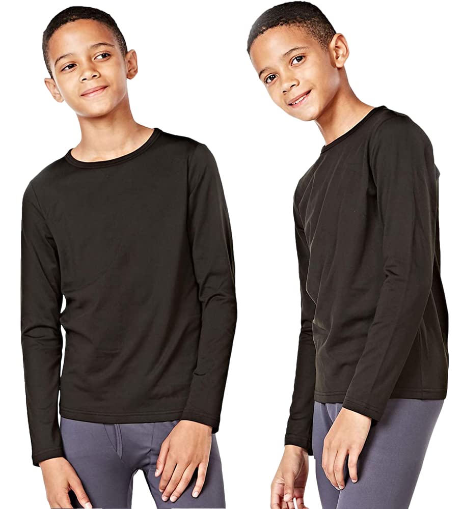Orbiz Unisex Kids Black 2X Children Kids Thermal Underwear Long Sleeve Shirt Top Warm Vest