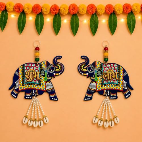 Shubh Labh Wall Hanging Set Elephant Diwali Decor Items Home Deco...