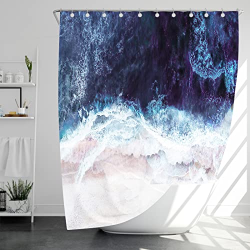 Ohshining Beach Shower Curtain Blue Ocean Shower Curtain For Bathroom Abstract White Sea Wave Summer Scene Waterproof Fabric Shower Curtains Hotel Home Bathroom Accessories Gifts 72X72, Ocean #TOP6