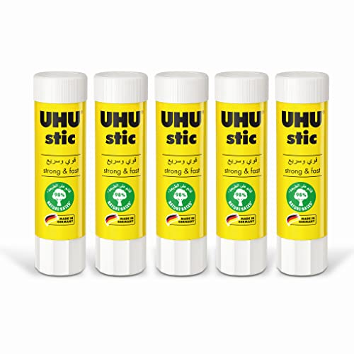 UHU Stic | Barra de Pegamento Sostenible | Pegado Fuerte, Rápido y Duradero | Pack 5 * 40g