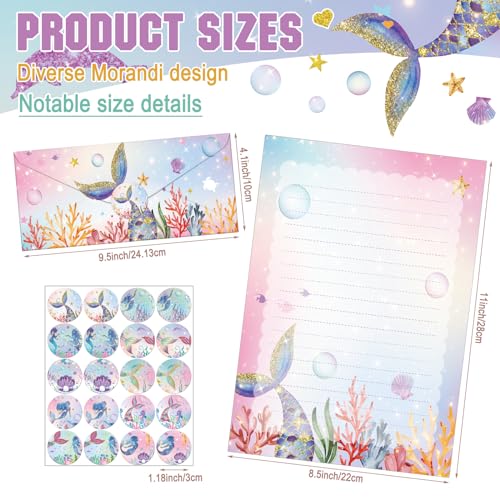 Image of TaoBary 160 Pcs Stationery Paper Set 50 Double Sided Stationery Papers with 50 Matching Envelopes and 60 Round Dot Sticker, 10 Design(Mermaid,8.5 x 11 Inch)