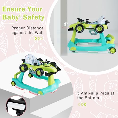 Image of BABY JOY 4-in-1 Baby Walker, Foldable Activity Walker with Adjustable Height & Speed, Music, Lights, Anti-Rollover, Toddler Push Walker, Baby Walker with Wheels for Boys Girls 6-18 Months (Green)