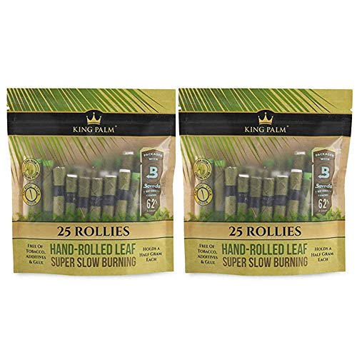 King Palm ROLLIES Size Natural Pre Wrap Palm Leafs (2 PACKS OF 25, 50 ROLLS TOTAL) Pre Rolled Cones - All Natural Cones - Corn Husk Filter - Preroll Cones - Prerolled cones with Filter - Organic Cones