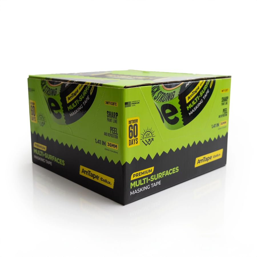 AmTape Premium Multi-Surfaces Masking Tape, Solvent-Resistant, 60-Day Outdoor Clean Removal, Super Washi Painter’s Tape for Wood, Metal, Glass, Walls, Trim, Baseboards, Green (1" - 3 Rolls)