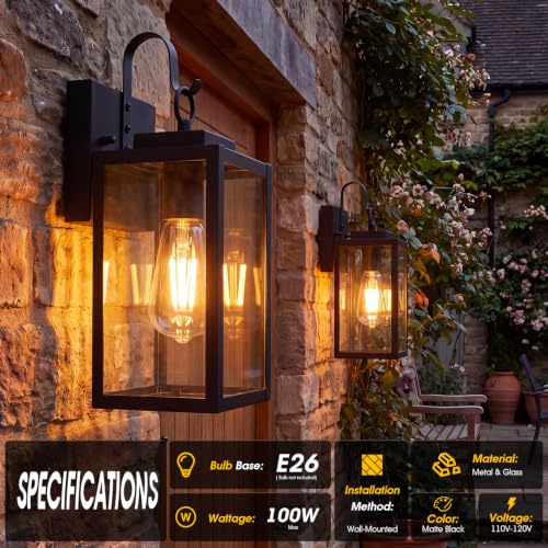 RLdream 11.8" Porch Light, Clear Glass Outdoor Wall Light, All-Metal Black - image 7