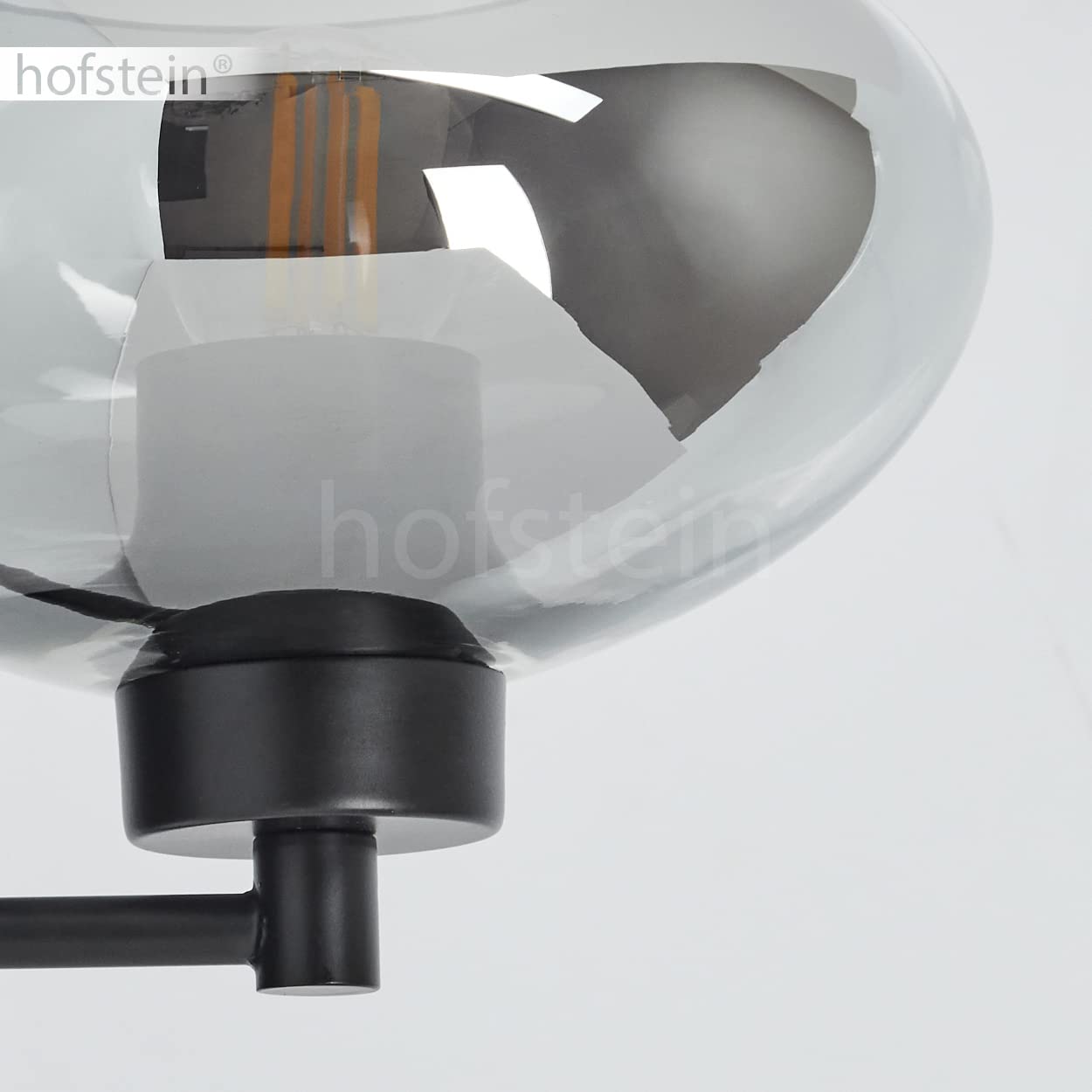 Wandleuchte Haikala, moderne Wandlampe aus Metall/Glas in Schwarz/Rauchfarben, Retro/Vintage Leuchte Up mit Schirm aus Rauchglas (Ø 18,5 cm), 1-flammig, 1 x E27, ohne Leuchtmittel