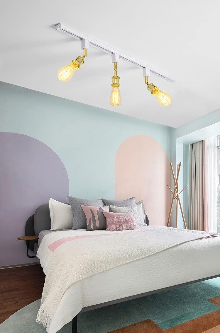 Set of Three Retro Vintage Design E26/E27 Mini Gold Base Adjusted Titl Angle Rotated H System Track Head Lighting for Gallery Loft Kitchen Sink Farmhouse(No Bulb & Track)