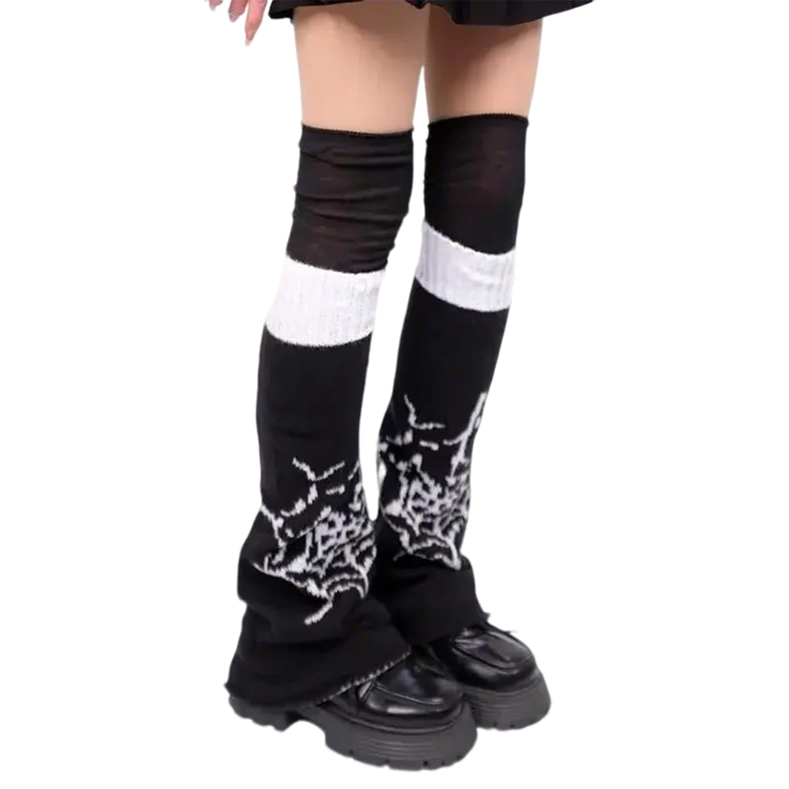 Fahoujs Unisex Spiderweb Trumpet Bl Flared Leg Warmers Baggy Cuffs Ankle Heap Socks With Thigh High Winter Warm Long Boot Gifts For Women Girls Subcultures Leg Sleeves