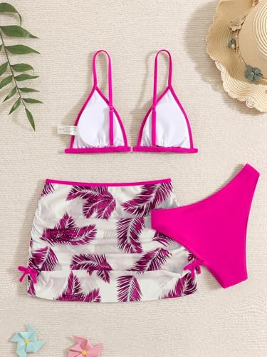 Image of Girl's 3 Piece Sets Floral Print Bikini Swimsuit High Waisted Bathing Suits with Beach Skirt Coverups