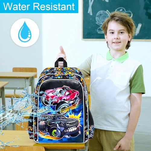 Image of 3Pcs Truck Backpack, 16 inch Boys Bookbag with Lunch Box, Kids School Backpacks Set for Elementary Preschool Kindergarten (Balck)