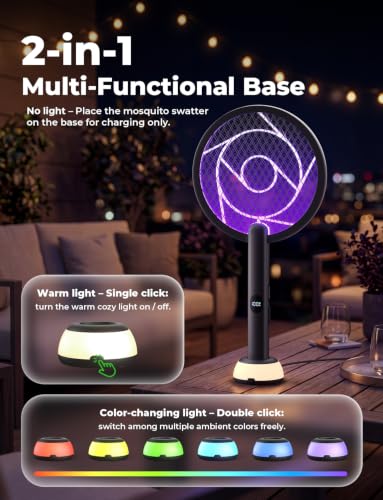 Image of YISSVIC Electric Fly Swatter Bug Zapper Racket Dual Modes (Black Beige)