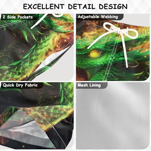 Pigsaly Boys Swim Trunks Green Fire Head of Dragon Boys Board Shorts Swimsuit Swimwear Summer Bathing Suit XS3