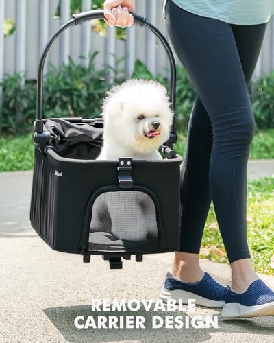 Image of 4 Wheels Pet Stroller, Dog Stroller for Small /Medium Dogs and Cats up to 33 lbs, One-Click Fold & Draggable, Removable Carrier, Zipperless Entry, Mesh Windows, Black