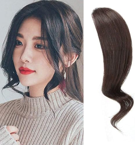 Dsoar 2pcs Wave Side Bangs Real Human Hair Clip in Bangs Wave Fringe Hair Extension(Dark Brown)