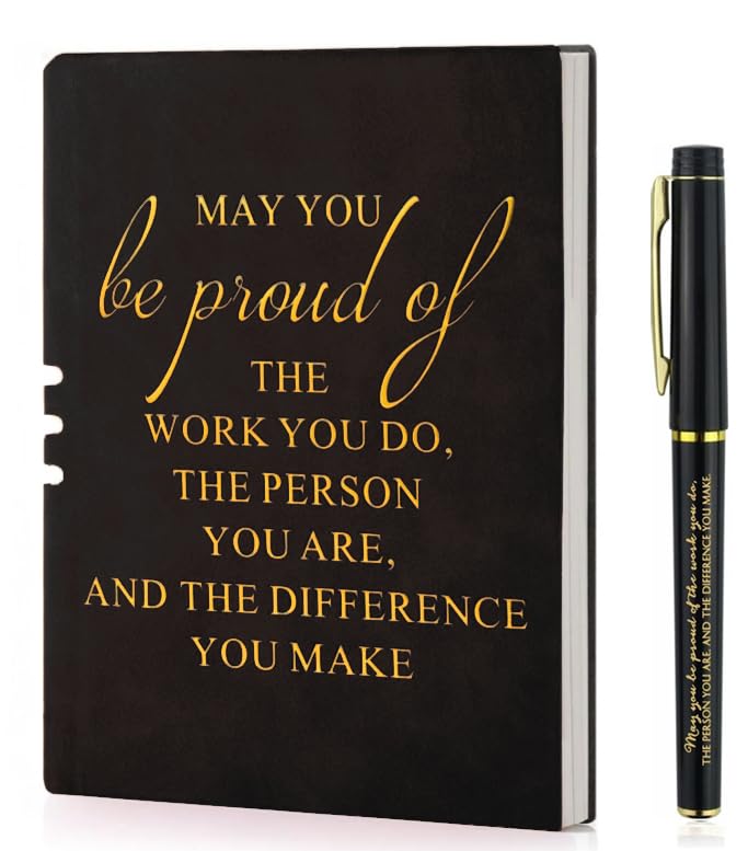Thank You Gifts For Colleagues Leather Notebook A5,Leaving Gifts For Colleagues Women,Employee Appreciation Teacher Gifts,Team Gifts For Employees Ballpoint Pen Notebook For Coworkers (Black)